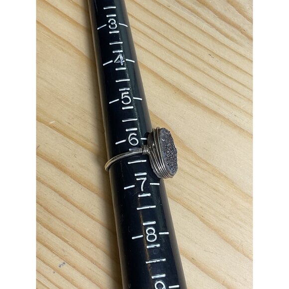 Silver Tone Wire Wrapped Druzy Stone Ring - Picture 4 of 4